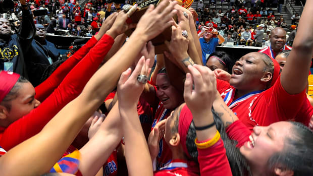 The Neshoba Central Rockets celebrate the 2024 Class 6A State Championship after defeating Terry on Saturday, March 2 at the Mississippi Coliseum in Jackson, Miss.